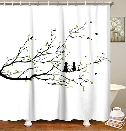 Amazon Com Livilan Tree Branch Green Leaf Shower Curtain Set With