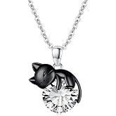 Vadmans Cat Necklace Sterling Silver Cat Birthstone Pendant Jewelry Gifts | Animal Lovers Chirstmas, Anniversary, Birthday Gifts for Women Wife Cat Lover