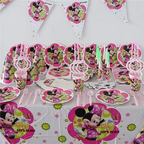 Eaglers paper dinner plates 113pcs\lot Kids Favors Plates Birthday Party Baby Shower Flags Cartoon Minnie MOUSE Tablecloth Cups Decoration Banners Supplies