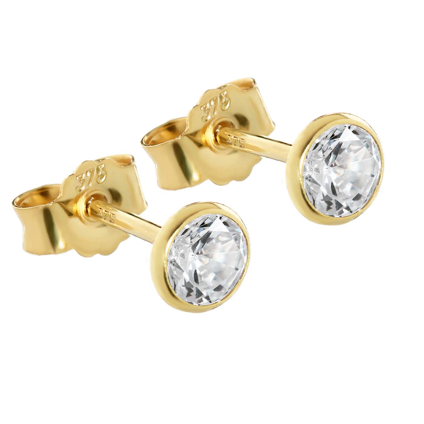 NKlaus pair of 4,5mm calyx stud earrings yellow gold earrings zirkonai white 2606