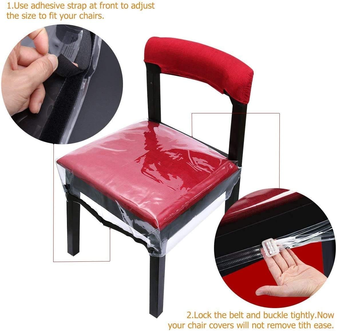 Homemaxs Plastic Dining Chair Covers Protectors,【2020 Newest】 2 Pack Bigger Size Belt Strap Dining Chair Cover, Adjustable Waterproof PVC Kids Seat Protectors, Clear Cushion Cover: Kitchen & Dining