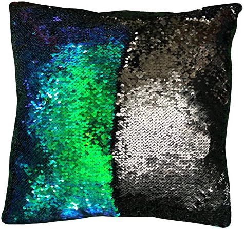 16"x16" with INSERT Mermaid Flip Sequin Pillow that Changes Color Reversible Pillow with Sequins Perfect Color Changing Throw Pillow for Home Decor Great Gift for all Green Black Color