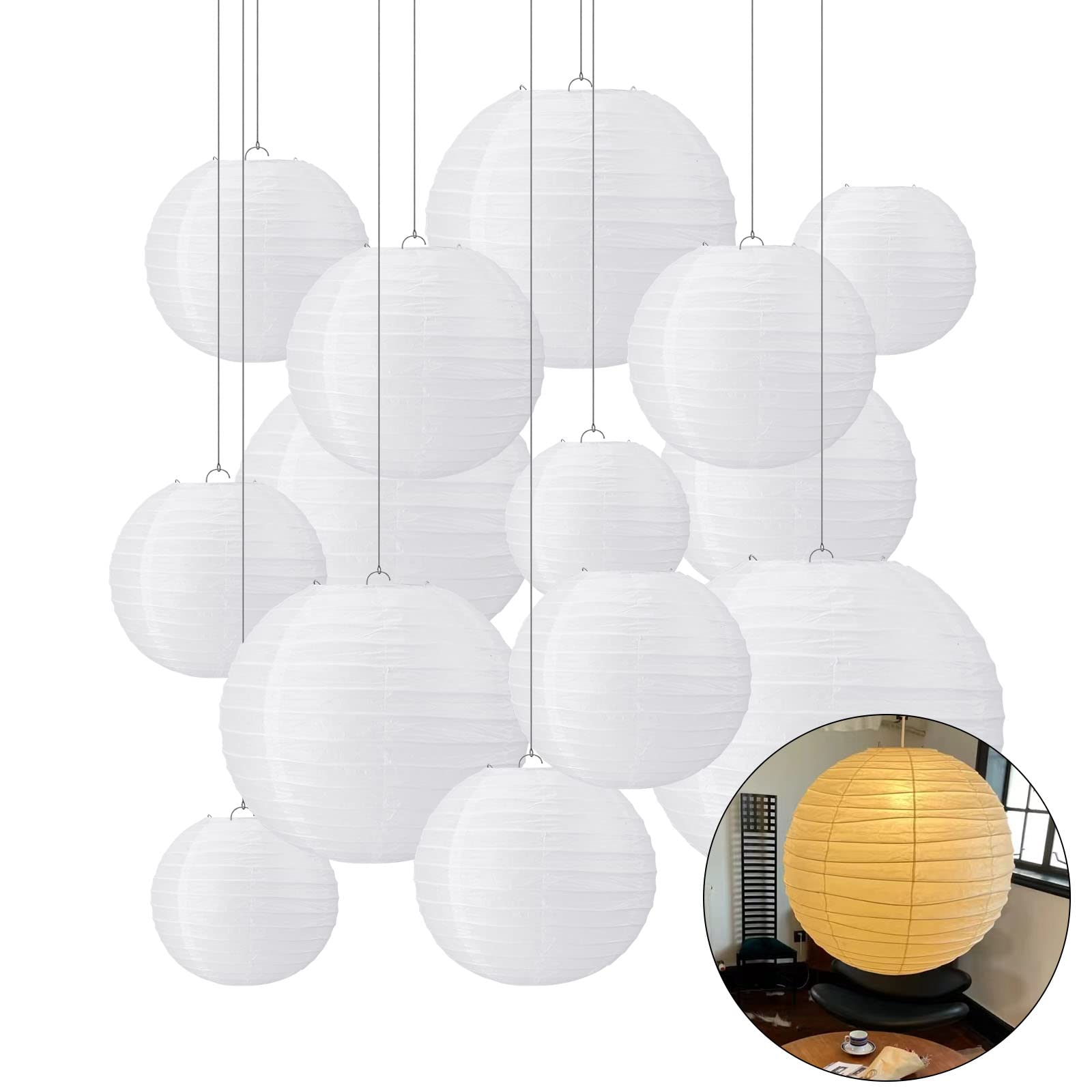 GOYADA White Paper Lanterns 4" 6" 8" 10" 12", Chinese Lanterns for Outdoor Indoor, Hanging Decorations, Lampshades Assorted Sizes for Wedding Festival Party