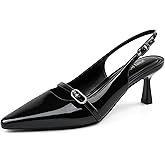 JENN ARDOR Slingback Low Kitten Heels for Women Dress Shoes Pointed Closed Toe Stiletto Sandals Bridal Wedding Party Office Work Pumps