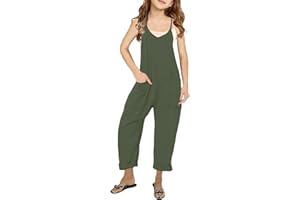 LNKQA Girl's Casual Sleeveless Jumpsuits Spaghetti Straps Harem Long Overalls With Pockets