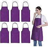 LOYHUANG Plain Purple Color Bib Aprons Bulk Adult for Women Men Unisex Chef Apron with 2 Pockets for Cooking Baking Kitchen Restaurant Crafting (Purple,6pcs-size24 X28)