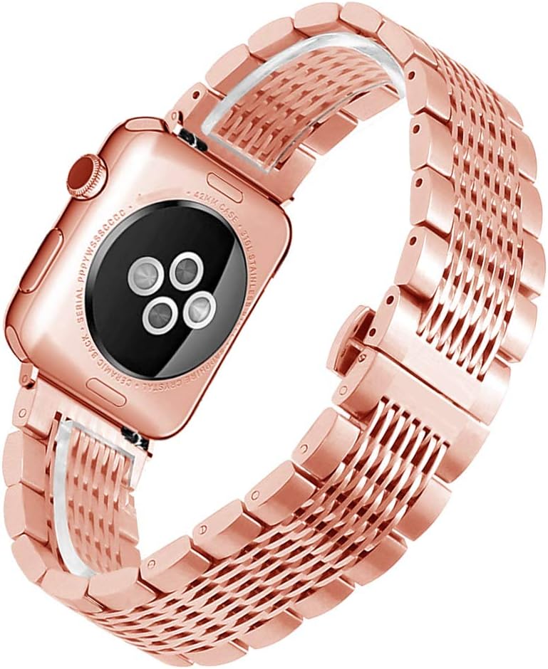 Kai Tian Solid 42mm 44mm 45mm 49mm Polished&Matte Mesh Watch Strap Compatible for Apple Watch Band Stainless Steel Replacement Bracelet for iWatch Series 7 6 5 4 3 2 1 Sport Rose Gold