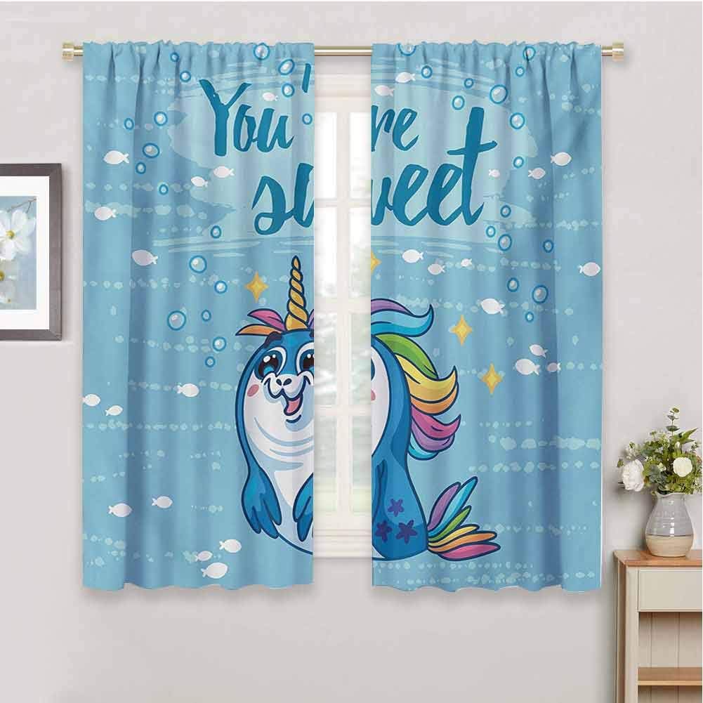 HoBeauty home Unicornblackout curtainYoure Sweet Quote with Baby Penguin Shaped Unicorn and Fish in Sea Art Image Designcurtain panelsBlue55 x 63 inch