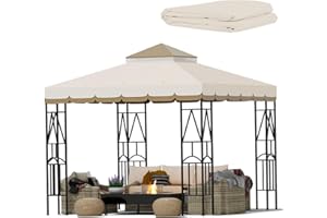 Morikoro 10x10 Canopy Replacement Top Double Tiered Gazebo Cover for Yard, Patio & Garden Durable Sunshade Replacement (BeigeBrown with lace)