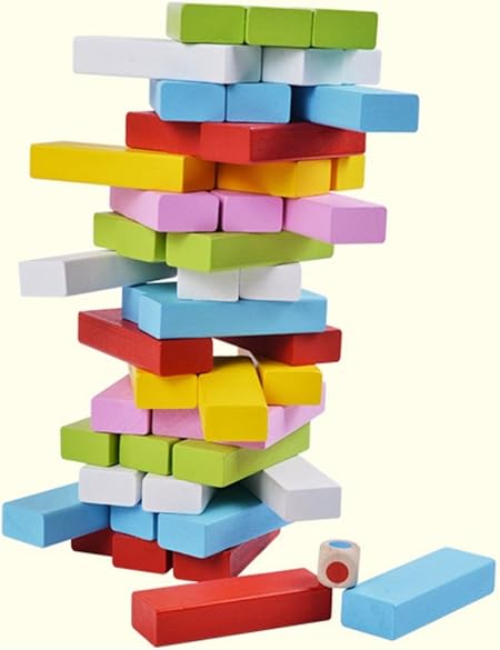 Amazon Phalatina 積み木 崩し バランス パーティー テーブル ゲーム 積み 上げ 組み 立て ハラハラ ドキドキ 子供 から 大人 まで 遊べる お片づけ袋付き 彩色48個 木槌1個 サイコロ1個 積み木 おもちゃ