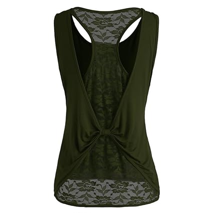 Trada Oberteile, Frauen Solid ärmellose Tops Elegante Rundhals Spitze Knoten Design Bluse T-Shirt Tank Tops Rückenfreie Hemd 