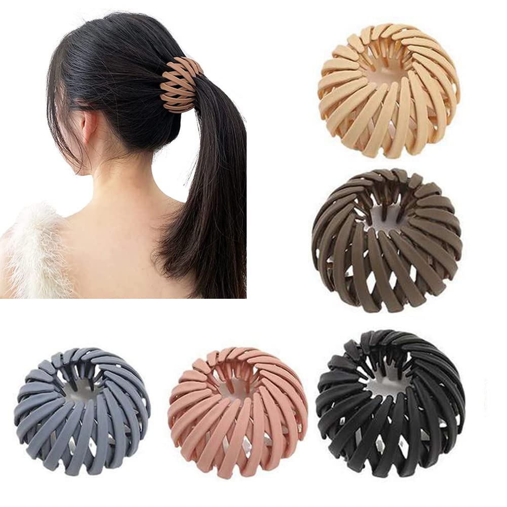 5 Pcs Geometric Hair Clip - Retractable Loops, Bun Maker, Quick Banding Tool, Nest Shaped Ponytail Holder Hair Accessory for Women Girls