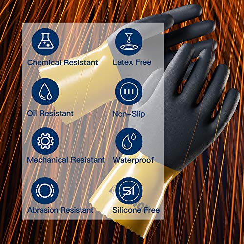 LANON PVC Coated Chemical Resistant Gloves, Reusable Heavy Duty Safety Work Gloves, Acid, Alkali