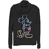 Junior's Mickey & Friends Bright Neon Mickey Mouse Outline Cowl Neck Sweatshirt