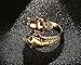 HIJONES Men's Stainless Steel Gold Double Head Skull Snake Biker Ring Size 10