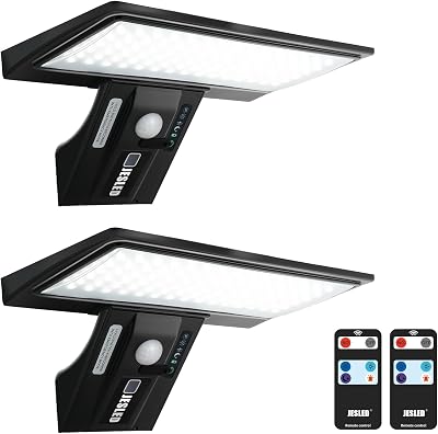JESLED Solar Lights Outdoor 2 Pack 90 LED Motion Sensor 2600mAh USB Charging