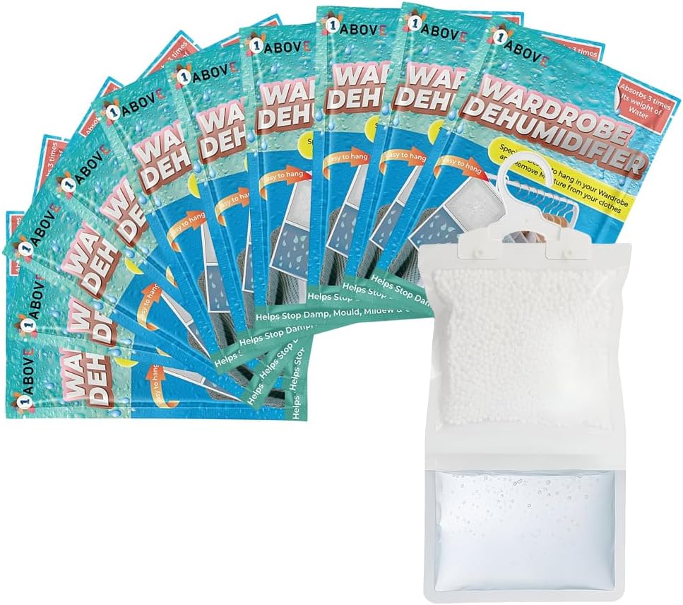 1ABOVE PACK OF 10 Hanging Wardrobe Dehumidifier 210 g