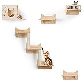 MIUZMORE 9-Piece Wall-Mounted Cat Shelves Set, House, Lookout Tower, 2 Sisal Scratching Posts, 5-Step Cat Wall Ladder, Pine F