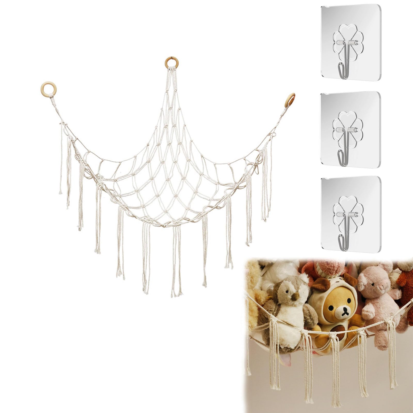 Toy Hammock for Stuffed Animals, Teddy Hammock with 3 Hooks, Toy Hammock, Teddy Bear Hammock, Teddy Bear Storage, Suitable for Stuffing Animals, Teddy Bear Storage, Soft Toy Storage Nets