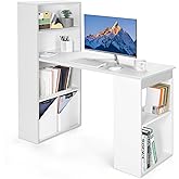 GIANTEX 48 Inch Computer Desk with Bookshelf, 3-in-1 Home Office Desk with 4-Tier Bookcase &amp; CPU Stand, Space-Saving Reversible Writing Desk Work Table for Bedroom, Study Room, Office (White)