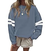 TICTICMIMI Women's Fleece Crewneck Sweatshirts Oversized Striped Long Sleeve Tops Fall Clothes