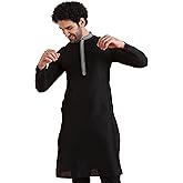 KISAH Mens Kurta – Solid Cotton Blend Kurta with Mandarin Collar – Indian Wedding Outfit for Men – Festivewear for Diwali