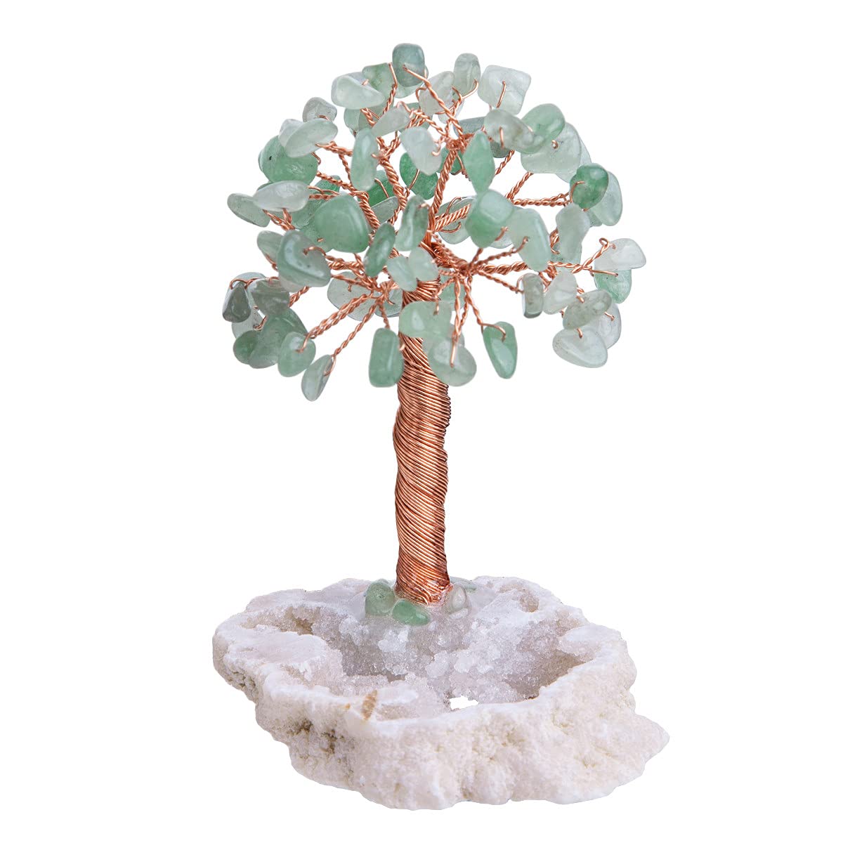 Nupuyai Natural Green Aventurine Healing Crystals Tree of Life with Geode Cluster Base, Bonsai Money Tree Figurines Fengshui Ornament for Good Luck and Wealth