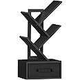 SHEEPAM Small Book Shelf with Drawer,4 Tier Black Tree Bookshelf,Wooden Desktop Bookcase,Modern Desk Display Storage Bookshelves,Floor Standing Organizer Bookcases for Living Room,Bedroom,Office