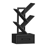 SHEEPAM Small Book Shelf with Drawer,4 Tier Black