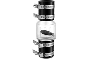 Sump Pump Check Valve 1 1/2 Inch, Model CV-150 Quiet Check Valve with Buna-N Couplings, Spring-Loaded Flapper and Stainless S