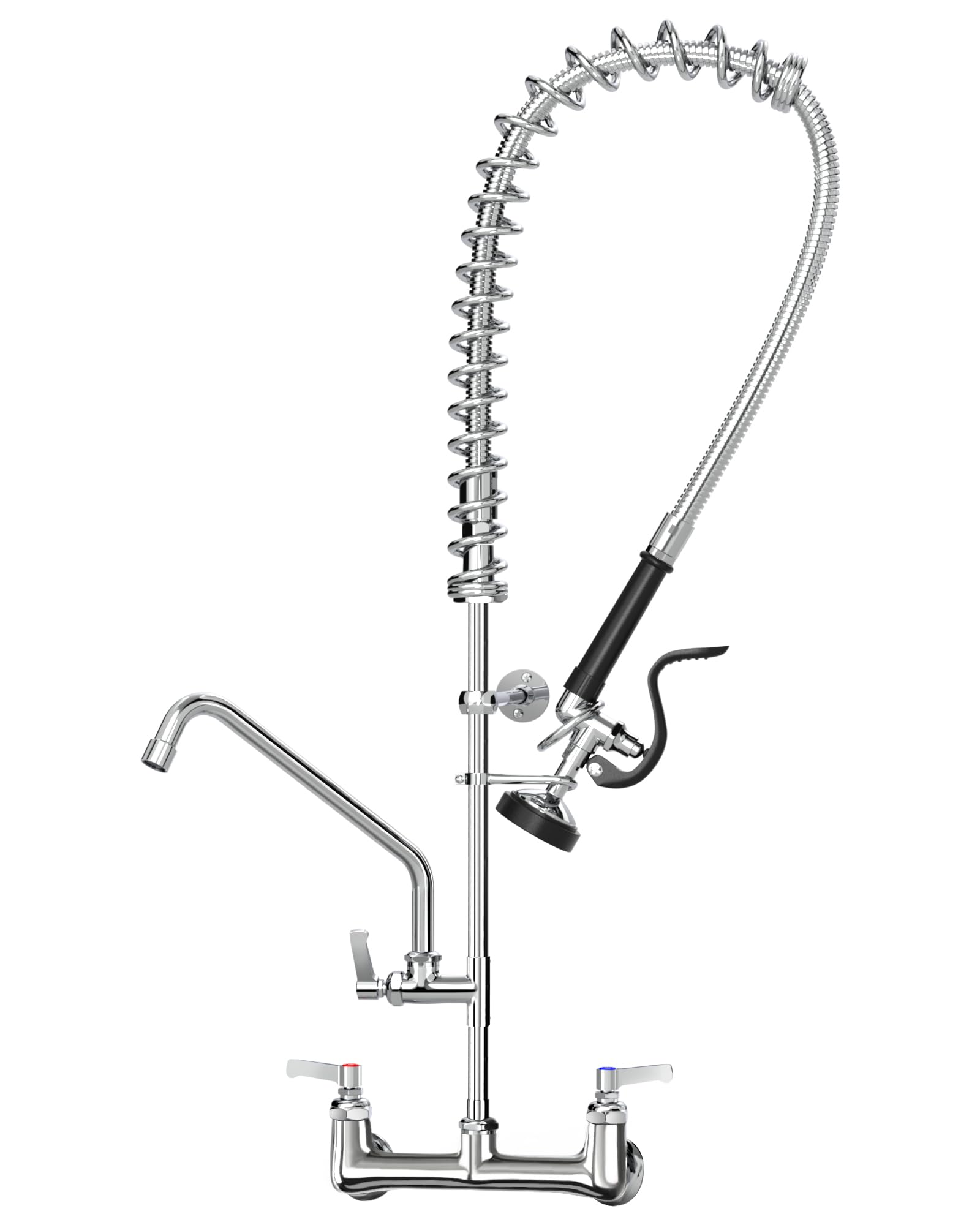 Photo 1 of Commercial Faucet with Sprayer for Kitchen Staff: 36 Inches Commercial Faucet Pre Rinse Sprayer 8 inch Center Wall Mount Kitchen with 12 inch Add on Spout