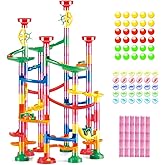 WEofferwhatYOUwant Marble Run Set, 169-Piece, Kids Ages 3-8+ | Creative Maze Tower, Glass &amp; Color Marbles, Pink Connectors, Spiral Ramps, Marble Track Ideas for Kids Building skills