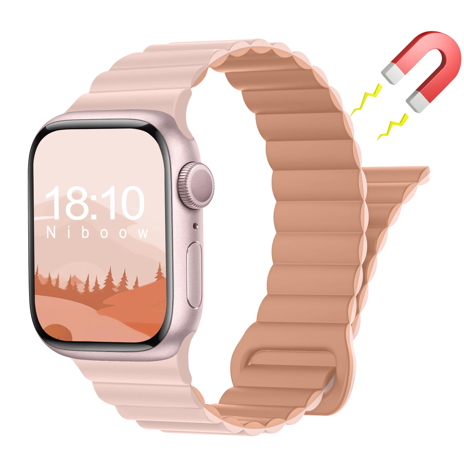 Niboow Silicone Magnetic Watch Bands for Apple Watch 38mm 40mm 41mm 42mm Series 11/10/9/8/7/6/5/4/3/2/1, Strap for Apple iWatch SE 3/SE 2 - Pink Gray