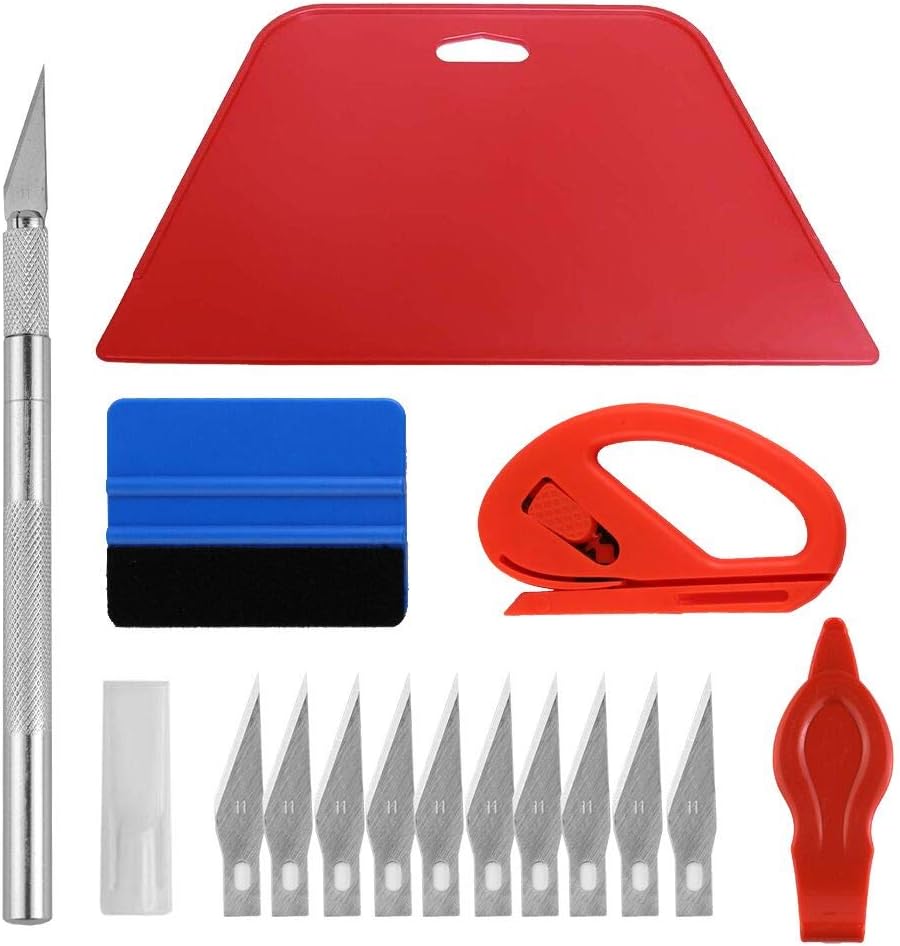 Vehicle Vinyl Wrap Window Tint Film Tool Kit Include Multifunctional Smoothing Tool, Felt Squeegee,Edge Trimmer,Carving Knife(10 Blades) for Wallpaper Smoothing (kit2)