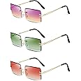 3 Pairs Rimless Rectangle Sunglasses Tinted Frameless Eyewear Vintage Transparent Rectangle Y2K Glasses for Women Men