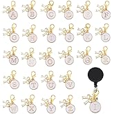 Hobbspring 26pcs A-Z Alphabet Letters Charms Letter Badge Reel Charm Alloy Initial Pendants with Lobster Clasps Mini Badge Holder Charms for ID Card Name Tag Key chain Office School Supplies