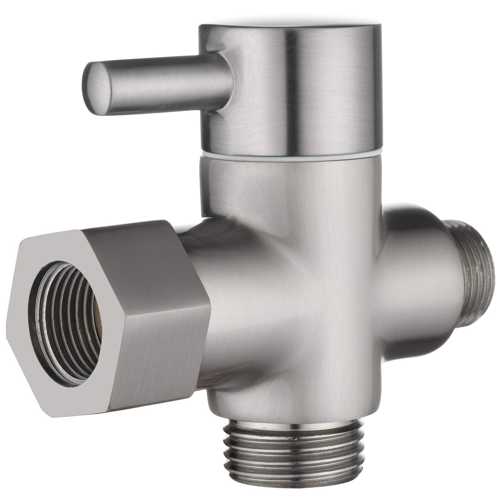 Tecmolog 3 Way Diverter Valve Brass Shut Off Valve 3/8”-12/17 T Adapter for Toilet Water Line,Nickel,DSF007DNA