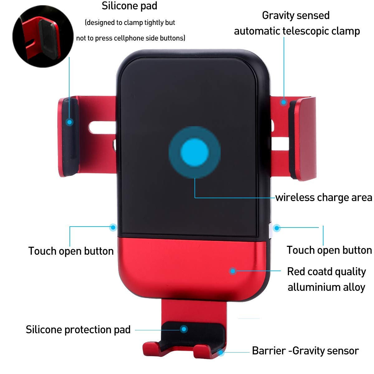 Wireless Car Charger, 10W/7.5W Qi Fast Charging Auto-Clamping Gravity Sensor Car Mount,Windshield Dashboard Air Vent Car Phone Holder Compatible Galaxy S10 Plus/Note 10+ 5G/S9+/S8+, iPhone 11/11 Pro M