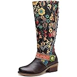 socofy bohemian sooo comfy genuine leather splicing jacquard lace up zipper big head flat boots