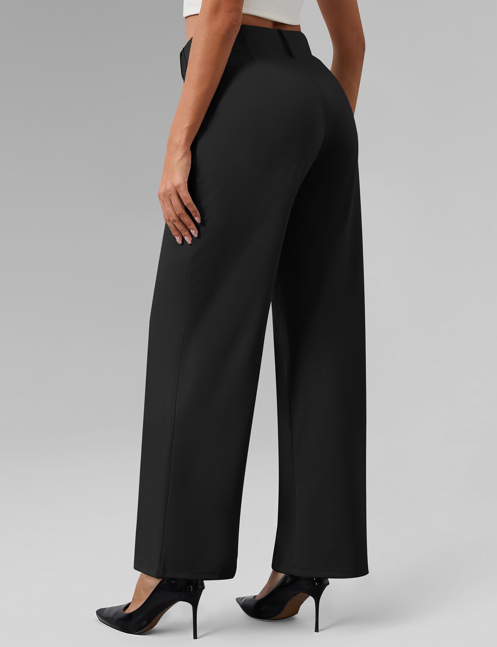 AVAMO Womens Dress Pants Wide Leg Pull On Stretchy Work Pants for Women with Pockets High Elastic Waist Office Business Black