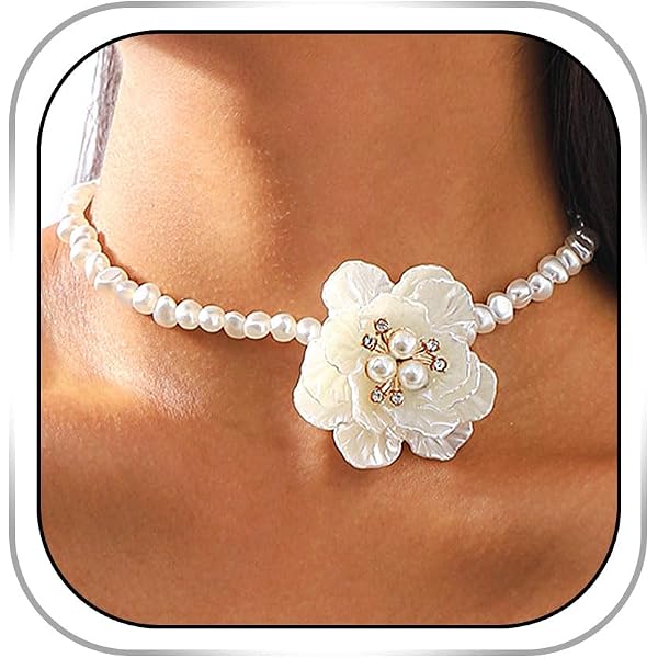 Amazon.com: Rannyrena Vintage Rose Floral Pearl Choker  display picture 3