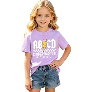 Ritatte Toddler Girl Kindergarten Shirt First Day of School T-Shirt Lightning Rocks Preschool Tees Back to School Outfit Tops
