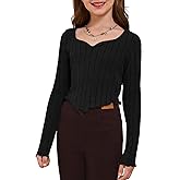 SOLY HUX Girl's Long Sleeve Cute Crop Tops Sweetheart Neck Asymmetrical Tight T Shirts Fitted Tees