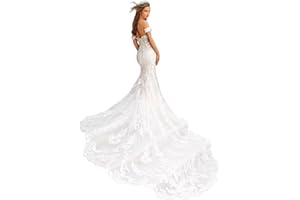 HANSHI E-COMMERCE Mermaid Wedding Dresses for Bride Lace Beach Tulle Applique V-Neck Spaghetti Straps Boho Bridal Dress for Bride with Train