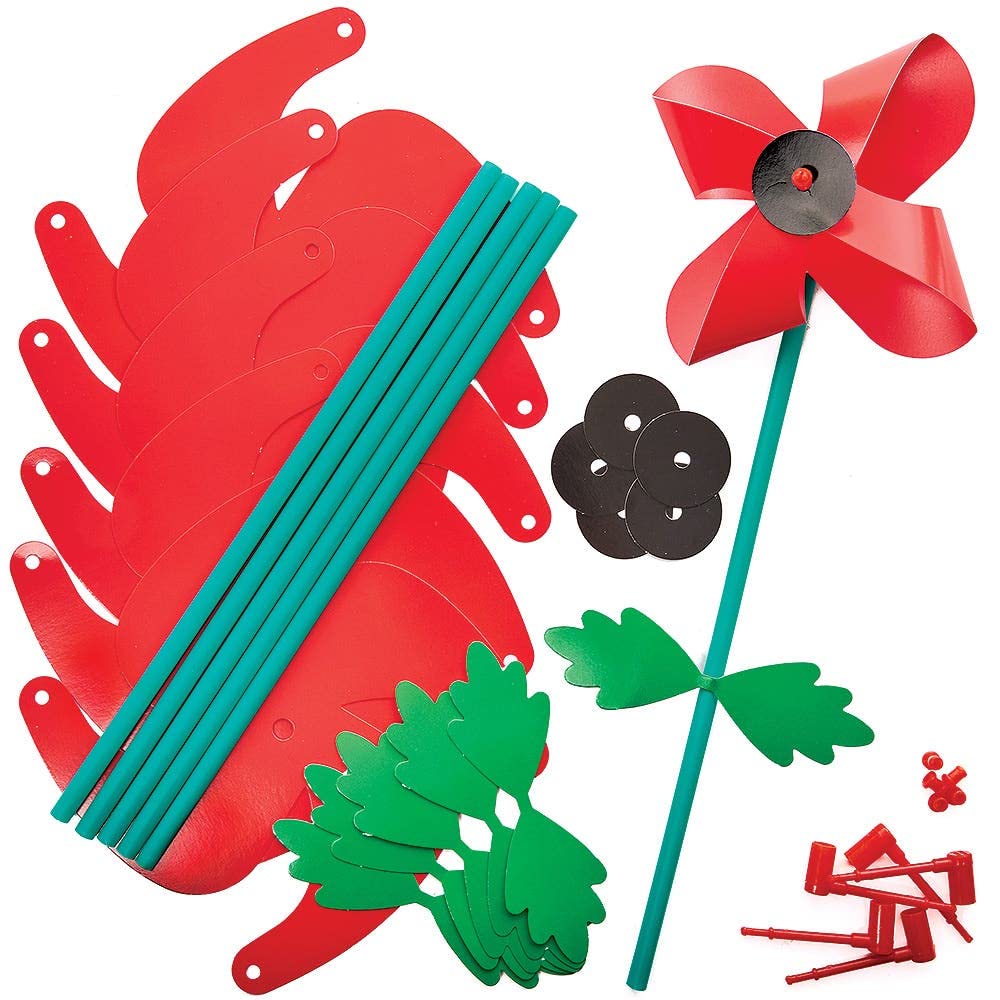 Baker Ross Poppy Windmill Kits - Pack of 6, Remembrance Day Crafts for Kids, Kids Poppy Arts and Crafts for Armistice Day (FX200)