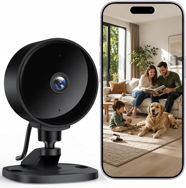 Câmara de vigilância WiFi interior 1080P, câmara de segurança interior com visão noturna, deteção de movimento, áudio bidirecional, compatível com Alexa e Google Home, WiFi apenas 2.4 GHz
