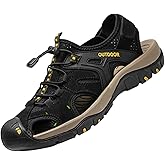 MGGMOKAY Men's Outdoor Sandals Sports Hiking Closed Toe Leather Athletic Sandals for Water Beach Boat Fishing.