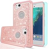 Google Pixel 2 Case,LeYi Pink diamond Glitter Case With HD Screen Protector ,Cute Girls Women Silicon Shockproof Protective Hard Phone Cover PC Holster Case For Google Pixel 2 TP Rose Rold
