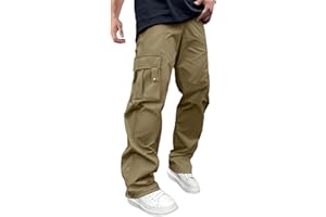 PLEPAN Men's Casual Baggy Pants Drawstring Elastic Waist Cargo Pants Workout Joggers Hiking Pants Streetwear Trousers for Men