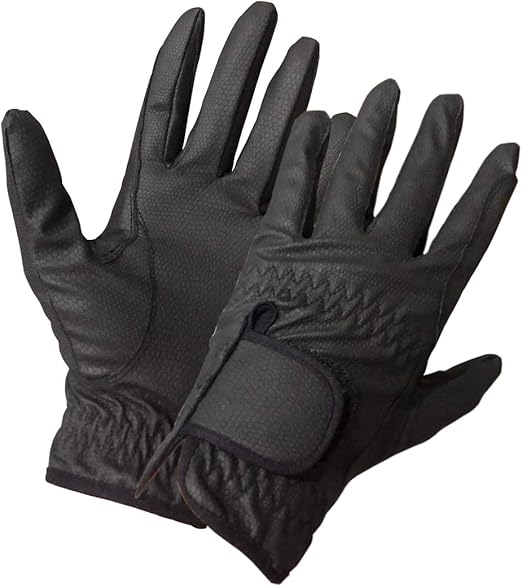 Equestrian Black Leather Horse Riding Gloves Equine for Ladies Girls